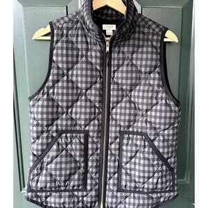 J. Crew Factory Sz S Gray Plaid Down Filled Puffer Vest Full Zip Preppy Outdoors